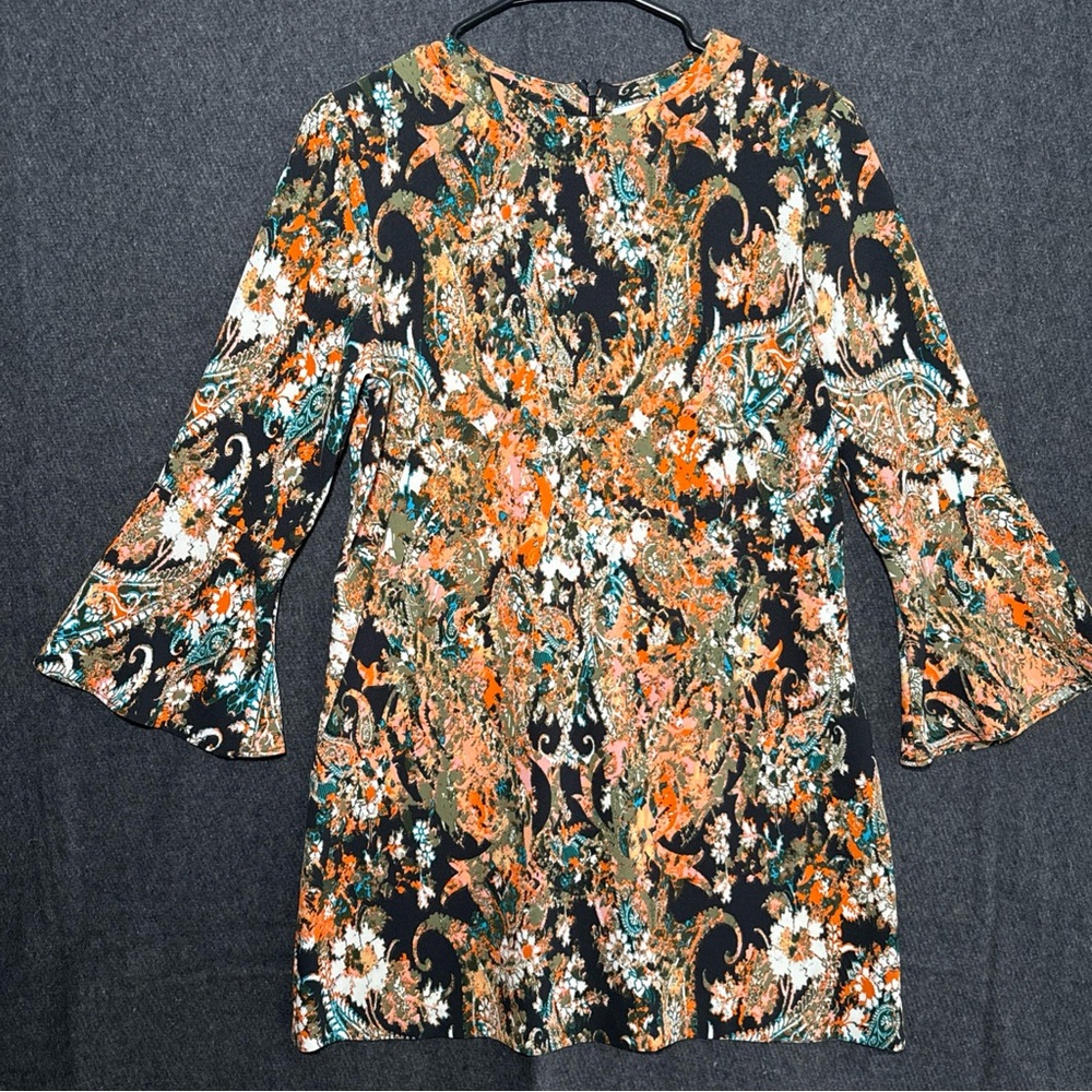 WAYF women’s Medium Dress Tunic‎ Flare Sleeve Hippie Retro Art To Wear